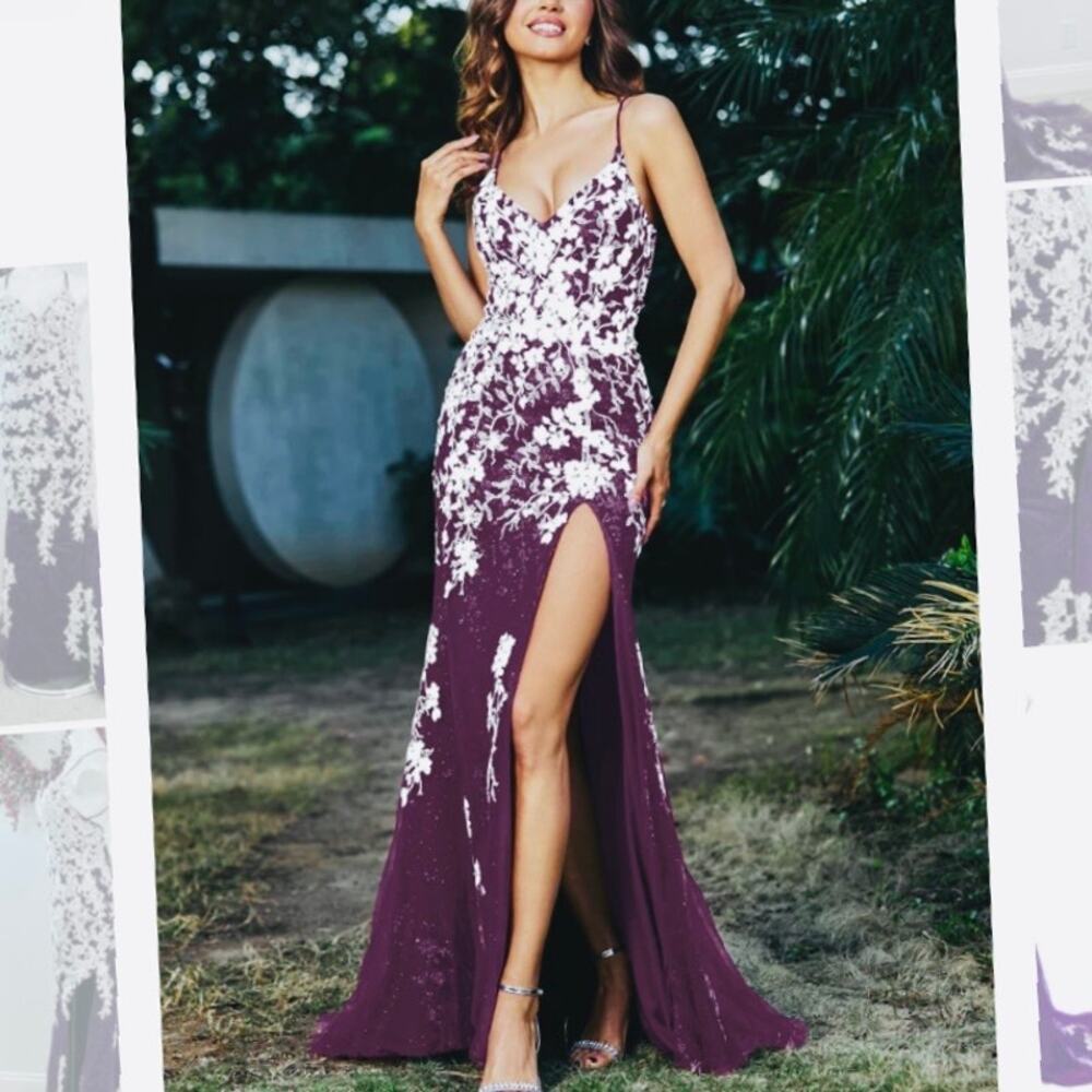 Lace Applique High Slit
Fitted Tulle Formal Dress by Babaroni